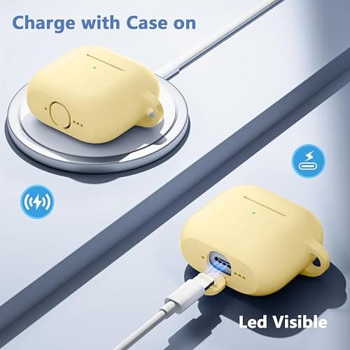 Dgege for Airpods 4th Generation Case Cover(2024),Soft Silicone Full Protective Case for AirPods 4 Case with Keychain & Cleaner Kit,Compatible with Apple Airpods 4 for Women,Men（Creamyellow） thumbnail 3