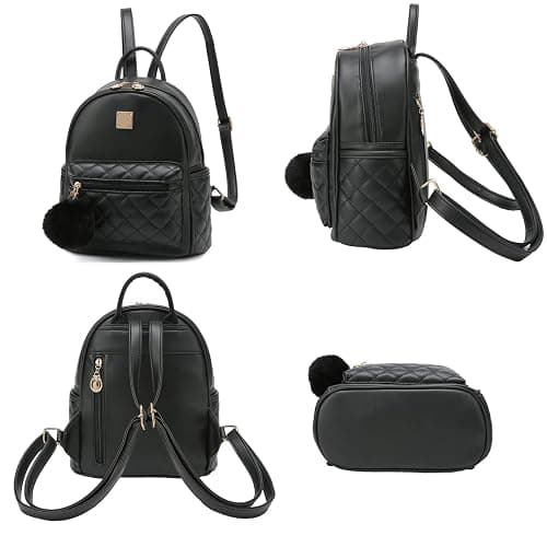 Barsine Girls Fashion Mini Backpack Purse Small Cute Plaid Leather Women Backpacks Little Bag (Black) thumbnail 3