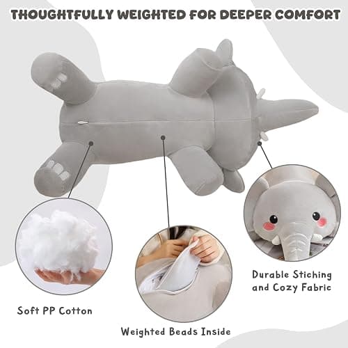 TOYSYM Weighted Stuffed Animals, 1.6 lbs Elephant Stuffed Animal with Weighted Beads, Cute Plush Toy Pillow Gifts for Adults Kids Boys Girls thumbnail 5