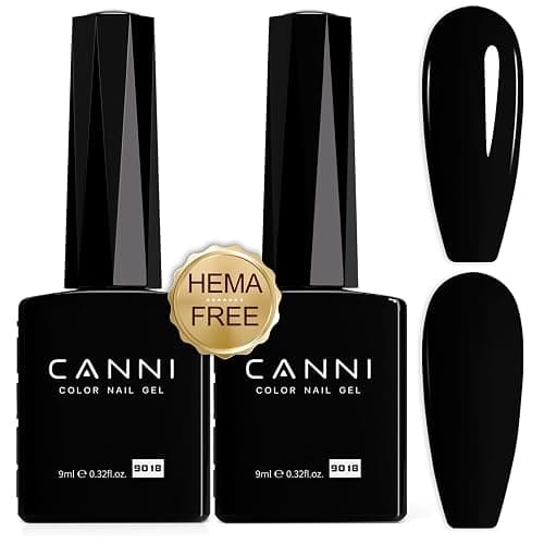 CANNI 2Pcs Hema-Free Black Gel Nail Polish Set- 2Pcs Black Colors Gel Polish Kit, Soak Off LED Nail Gel Manicure Kit DIY at Home Salon Gifts for Women Girls - Image 1