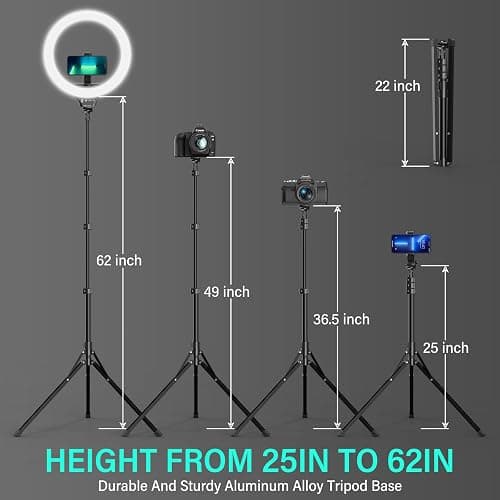 UBeesize 14'' Foldable Ring Light with 62'' Tripod Stand and Phone Holder, LED Selfie RingLight for iPhone with Remote, Circle Light for Tiktok/YouTube/Photography/Makeup/Live Stream thumbnail 6