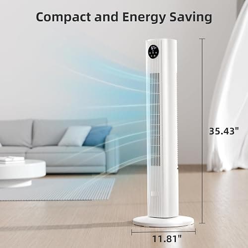 Antarctic Star Tower Fan for Bedroom 25ft/s Standing Fan 85° Oscillating Fan with Remote, 3 Speeds, 4 Modes, 12H Timer, Portable Bladeless Floor Fan for Indoors/Home/Office, WHITE thumbnail 2