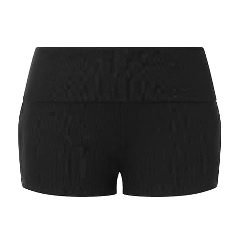 LYSINK Womens Fold Over Polka Dot Shorts Y2k Elastic Waist Low Rise Skinny Mini Micro Shorts Going Out Bottom thumbnail 3