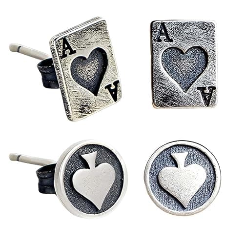 Quesuc 2 Paare Ohrringe Herren Schwarz Ohrringe Männer Edelstahl Hypoallergen Ohr Piercing Ohrringe Ohrringe Herren Ohrringe Schwarz Ohrstecker Mit Spielkartenmotiven (Karo-Ass, Pik-Ass) - Image 1