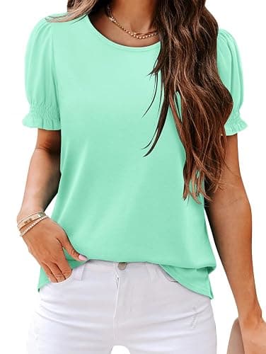 CRAZY GRID Women's Summer Tops Ruffle Short Sleeve 2026 Casual Knit Loose Fit T-Shirt - Image 1