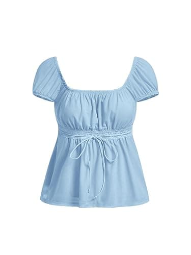 SOLY HUX Women's Square Neck Short Sleeve Peplum Tops Cute Summer Blouse for Teen Girls Babydoll Top T Shirt thumbnail 2