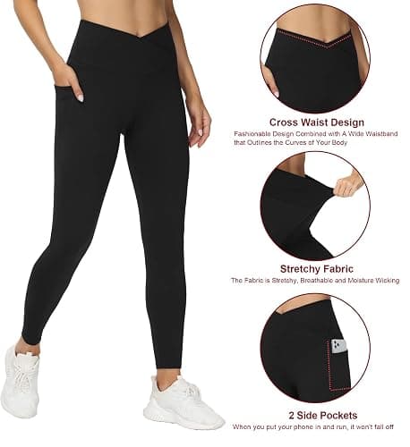 THE GYM PEOPLE Women Cross Waist Workout Leggings Yoga Pants with Pockets | Tummy Control yoga pants, 4-way stretchy fabric, Functional pockets, Athletict Leggings for the yoga, running thumbnail 5