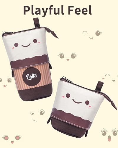 Sooez Kawaii Stand Up Pencil Case - Spacious Telescopic Pouch for School & Office Supplies, Brown Coffee thumbnail 5
