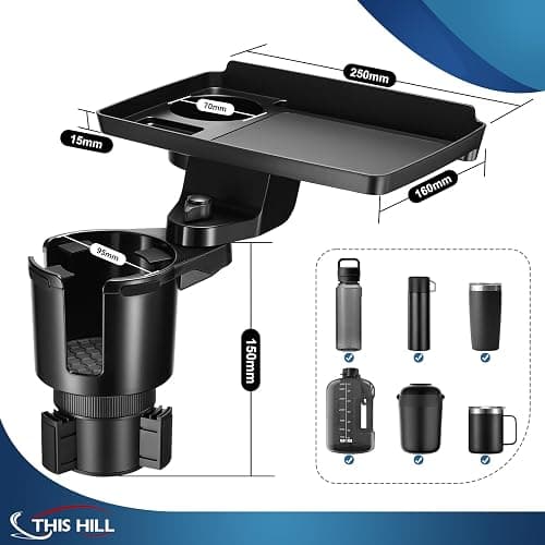 This Hill Cup Holder Tray for Car, 2 in 1 Detachable Car Food Table Tray with Solid Base & Phone Slot,Car Cup Holder Expander with 360°Rotation Tray for Travel Road Essentials - 1 thumbnail 4