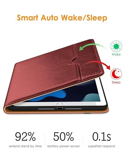 DTTO for iPad 9th/8th/7th Generation 10.2 Inch Case 2021/2020/2019, Premium Leather Business Folio Stand Cover with Apple Pencil Holder - Auto Wake/Sleep and Multiple Viewing Angles, Burgundy Red thumbnail 7