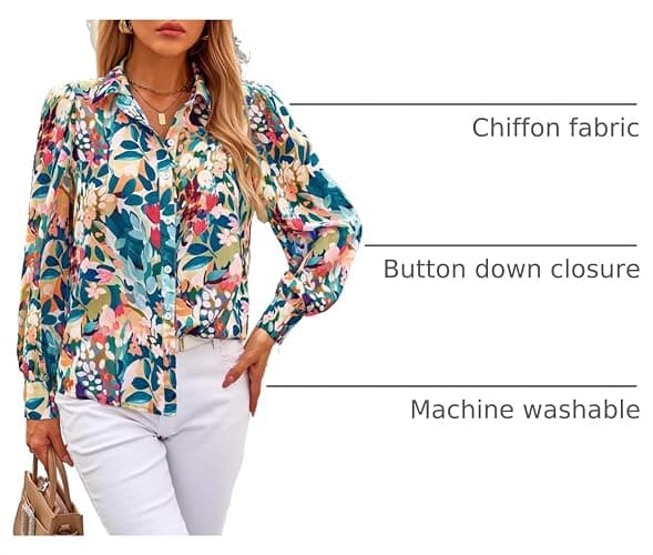 PRETTYGARDEN Womens Floral Blouses Dressy Casual Long Sleeve Fall Tops 2026 | V Neck, Button Down Shirts, Boho Tops, Chiffon Work Blouses, Business Casual Clothes, Vacation Teacher Outfits thumbnail 4