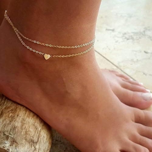Turandoss Heart Initial Ankle Bracelets for Women, 14K Gold Filled Handmade Dainty Layered Anklet Letter Initial Heart Ankle Bracelets for Women Beach Jewelry Gifts thumbnail 6