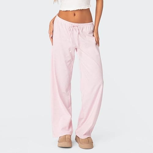 Women Striped Loose Pajama Pants Fall Drawstring Tie Up Elastic High Waist Trousers Fashion Y2k Wide Leg Lounge Pant thumbnail 2