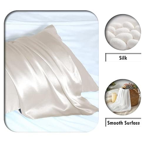 Mulberry Silk Pillowcase for Hair and Skin Standard Size 20"X 26" Pillow Case with Hidden Zipper Soft Breathable Smooth Cooling Silk Pillow Covers for Sleeping (Beige,Standard,1Pcs) thumbnail 2