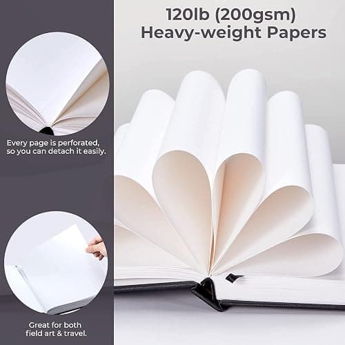 Mix Media Pad Ohuhu Square 8.3"x8.3" Mixed Media Art Sketchbook 120 LB/200 GSM Heavyweight Papers 78 Sheets/156 Pages PU Hardcover Mixed Media Paper Pad for Artist Drawing Book Sketching Pad thumbnail 6