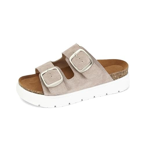 Gengzai Genuine Leather Platform Sandals for Women Comfortable Summer Beach Slides Sandals with Double Adjustable Buckle - Image 1