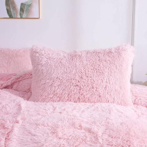 chovy Faux Fur Plush Light Pink Comforter Sets Full/Queen - Ultra Soft Shaggy Flannel Velvet Fluffy Fuzzy 3PC Bedding Set （Comforter x 1 Pillowcases x 2） thumbnail 3