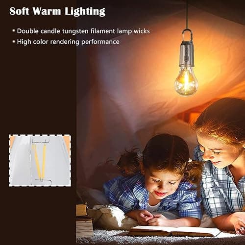 [4 Pack Warm Light ] Solar Camping Lights LED Bulb Portable Lanterns USB Rechargeable Hanging Tent Lights for Camping, Backyard Parties, Power Outages, and Emergency Use thumbnail 5