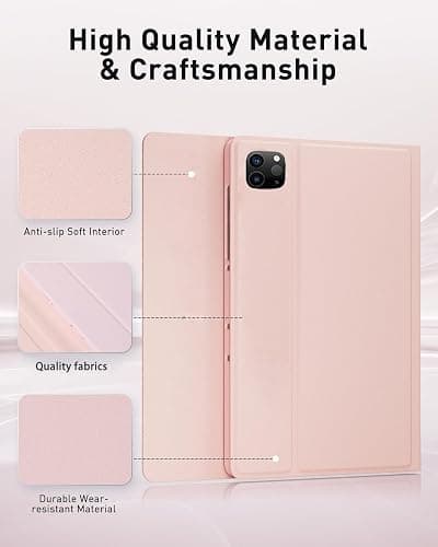 TUNKARMOR for iPad Air 13 inch (M4-2026, M3-2025, M2-2024) Case Keyboard and iPad Pro 12.9 inch (6th, 5th, 4th, 3rd Generation) Keyboard Case Built-in Pencil Holder with Mouse - Pink thumbnail 7