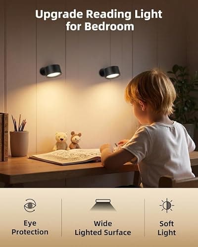 LED Wall Mounted Lights, Rechargeable Wall Sconces with Remote & Touch Control, 3 Color Temperatures 360° Rotation Dimmable Cordless Wall Light for Bedroom Study Reading Bedside (Black, 3 Pack) thumbnail 3