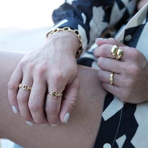 LEMON GRASS Gold Chain Link Ring | Chunky Curb-Link Open Ring | Stackable Thick Chain Simple Open Circle Band Adjustable thumbnail 2