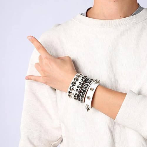 Eigso 3 Pcs Leather Punk Bracelets for Men Women of Rock Rivet Wrap Retro Spike Bracelet Adjustable thumbnail 7