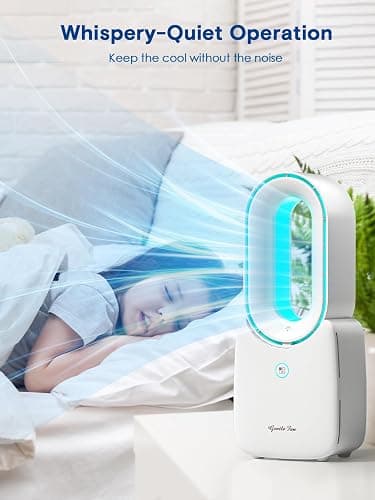 let'me Desk Fan,Portable Bladeless Fan 11.8 inch Small Personal Cooling Fan with 5 Colors Touch Control LED Light,Quiet Table Fan for Home, Office, Bedroom - WHITE thumbnail 8