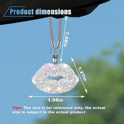 Bling Lip Diamond Hanging Accessories for Women, Crystal Rhinestone Rear View Mirror Charm, Lucky Car Decor Pendant Auto Interior Ornament, Valentine's Day Present (White) thumbnail 2