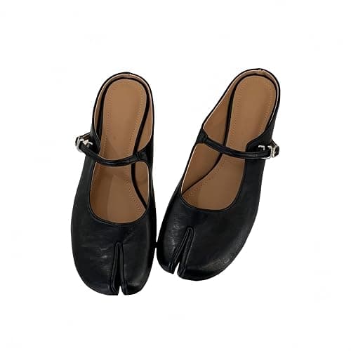 LokoLucx Tabi Shoes Mary Jane Mules Flats for Women Split Toe Strips Slip-On Slides Convenient Breathable Comfortable Casual Round Toe Retro Slippers Spring Summer Fall Back to School - Image 1