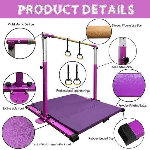 GBVUGY Gymnastics Kip Bar for Home Indoor Training,Horizontal Bar for Kids Girls Junior,Adjustable Arms from 3' - 5' Gym Equipment,1-4 Levels,300lbs Weight Capacity thumbnail 3