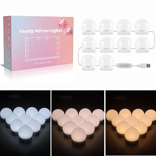 Akynite Hollywood Mirror Lights Stick on 10 Bulbs, USB Cable Adjustable, 3 Colour Changing and 10 Brightness, LED Vanity Mirror Lamp Dimmable, Makeup Lights for Dressing Table (No Adapter) - Image 1