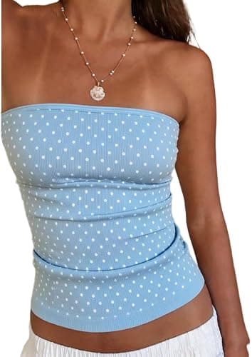 Yiulangde Women Cute Polka Dot Tube Top Striped Print Strapless Fitted Bandeau Tops Teen Girl Summer Y2k Going Out Tank Shirt - Image 1