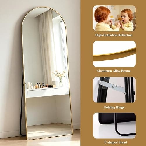 Elemango Full Length Floor Mirror, 56"x16" Gold Arched Standing Mirror, Modern Full Body Wall Mirror for Bedroom, Dressing Room, Home Decor thumbnail 4