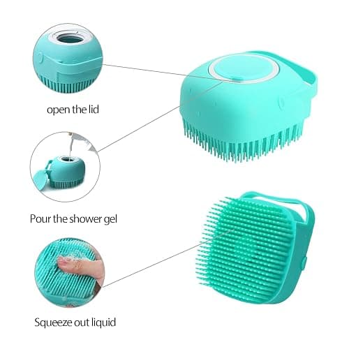 ELEGX Pet Grooming Bath Massage Brush with Soap and Shampoo Dispenser Soft Silicone Bristle for Long Short Haired Dogs Cats Shower (Pink) thumbnail 4