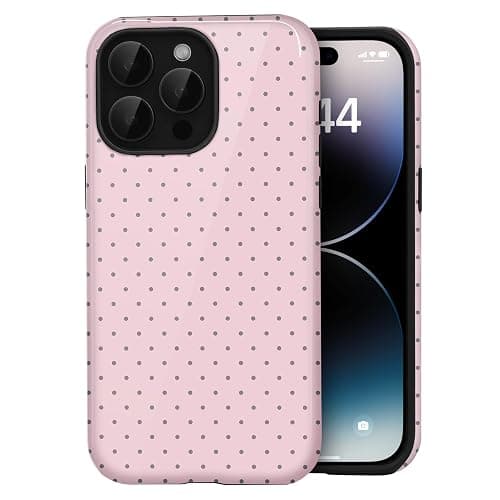 Amzfield Compatible with iPhone 14 Pro Max Case Cute Polka Dot Aesthetic Retro Design for Women Girls Fall Chic Girly Pretty Dual Layer Hybrid Protection Elegant Case for iPhone 14 Pro Max-Pastel Pink - Image 1