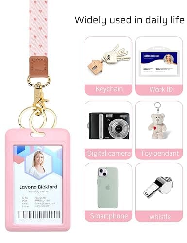 Knagsfa Lanyards for Keys, Neck Lanyards for ID Badges with Metal Hook, Cute Lanyard Keychain for Women, Pink Heart thumbnail 5
