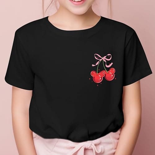 Vieawfi Magic Kingdom Shirts for Girls Bow Cherry Graphic Cute T Shirt Kids Toddler Holiday Vacation Trip Tees Preppy Tops thumbnail 4
