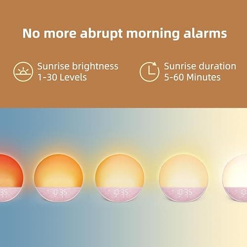 Odokee Sunrise Alarm Clock White Noise Machine: Natural Wake Up Light - Dimmable Clock with Bluetooth Speaker for Bedroom - 25 Sleep Sounds for Baby Adults Kids Sakura Pink thumbnail 2