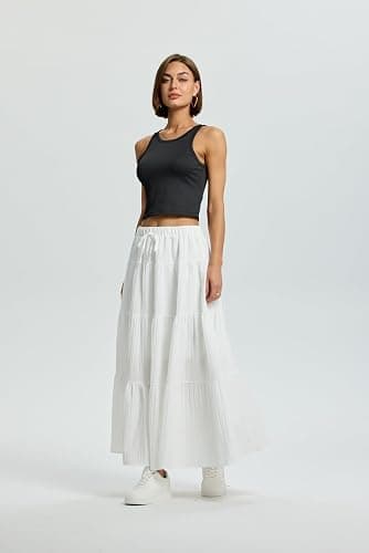QJQ Women's Summer Boho Flowy Flared Ruffle Maxi Skirt 2025 Tiered A Line Elastic High Waisted Long Skirts thumbnail 5