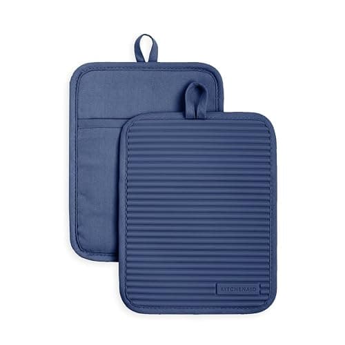 KitchenAid Ribbed Soft Silicone Pot Holder 2-Pack Set, Blue Willow, 7"x9" - Image 1