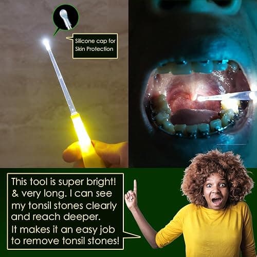 Tonsil Stone Remover Kit, Lighted, 5 Tips, Oral Irrigator for Bad Breath | 6.75" Tonsil stone removal kit with oral syringe & long tonsillolith pick, clean tonsil crypts for throat and oral care thumbnail 3