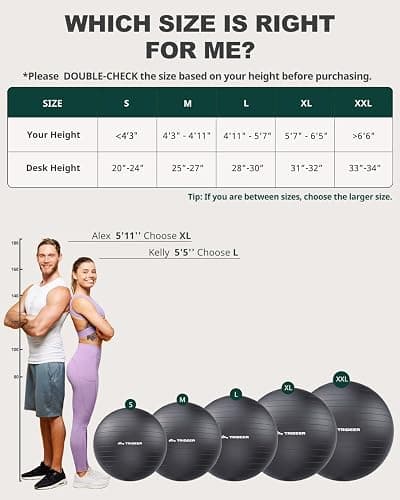 Trideer Yoga Ball for Exercise, Daily Stretching, Pilates, Core & Balance Training, Stability Ball for Pregnancy & Birthing Prep, Physical Therapy, Office Chair for Active Sitting, Quick Pump Included thumbnail 9