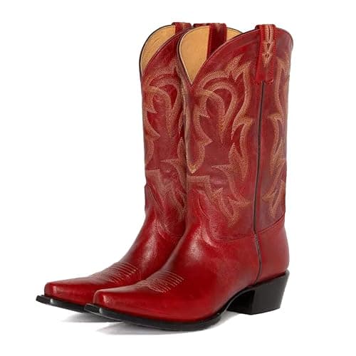 Yolkomo Cowboy Boots for Women Red Western Cowgirl Boots, Pointed Toe, Mid Calf, Knee High - Image 1