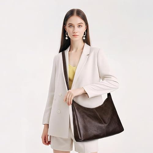 Slouchy Shoulder Bag for Women Leather Brown Purse Daily Hobo Bags Large Capacity Crossbody Bag Fall Handbags with Zipper thumbnail 8