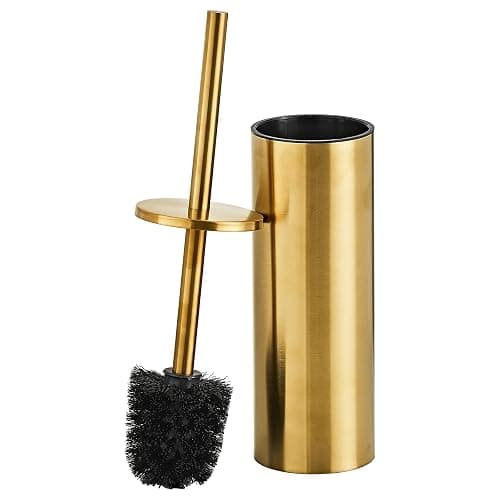 Brushed Gold Toilet Brush and Holder Set - Stainless Steel Toilet Bowl Scrubber with Replaceable Head & Splash Guard - Image 1