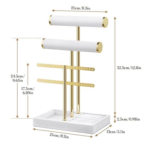 Josmimic Bracelet Holder Jewelry Organizer Display - 3 Tier T Bar Velvet Stand, Black Jewelry Storage for Bracelet, Necklaces, Earrings, Rings, Watches thumbnail 3