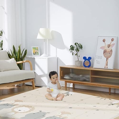 MLOONG Baby Play Mat, 71 * 59 * 0.4 Large Thick Playmat, Folding Portable Waterproof Reversible Double-Sided Crawling Mat, Baby Floor Mat for Infants and Toddlers, Easy to Clean (71*59*0.4in-Star) - Star - 71x59x0.4 inch thumbnail 3