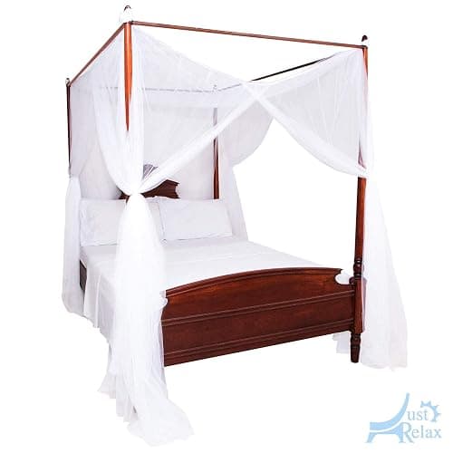 Just Relax Four Corner Post Decorative Elegant Bed Net Canopy Set, White, Full/Queen/King, 86.6x78.7x98.4 Inches thumbnail 6