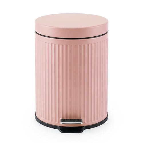 Garvee Bathroom Trash Can, 5L/1.3 gal Round Wastebasket with Soft-Close Lid | Step Foot Pedal, Removable Inner Bucket, Brushed Stainless Steel, for Office, Bedroom, Toilet, Live Room-Pink - Image 1
