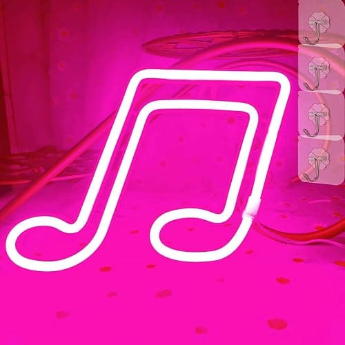 VIFULIN Music Note LED Neon Light for Wall Decor - Battery or USB Powered - Pink Neon Light Up Sign for Girls Room Bedroom Decor thumbnail 3